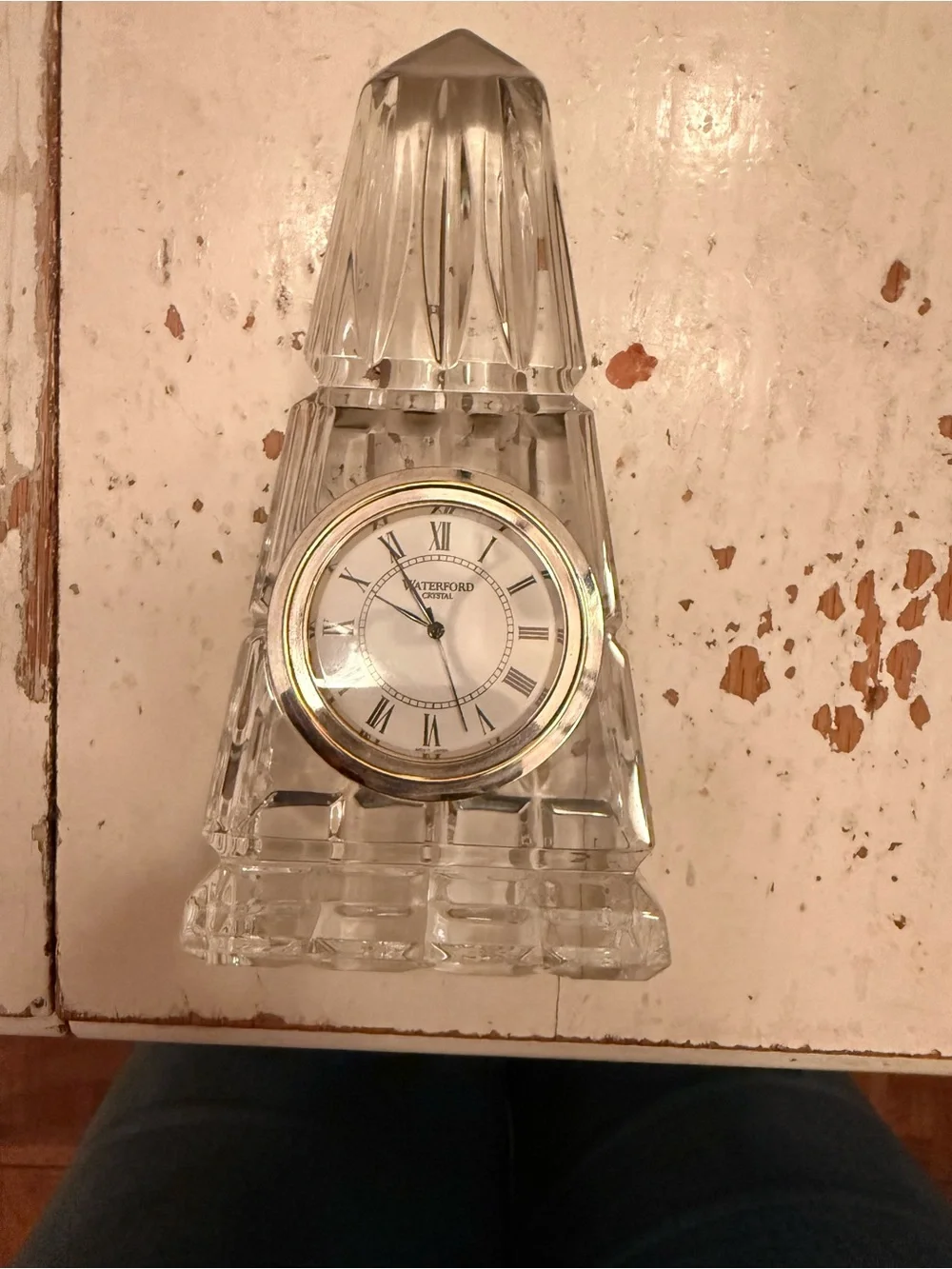 Waterford Clear Crystal Pyramid Clock with Gold-Tone Bezel